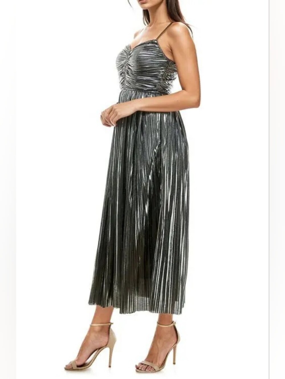 SOCIALITE Pleated Foil Metallic Lined Sleeveless Maxi Dress Women's Size M NWT